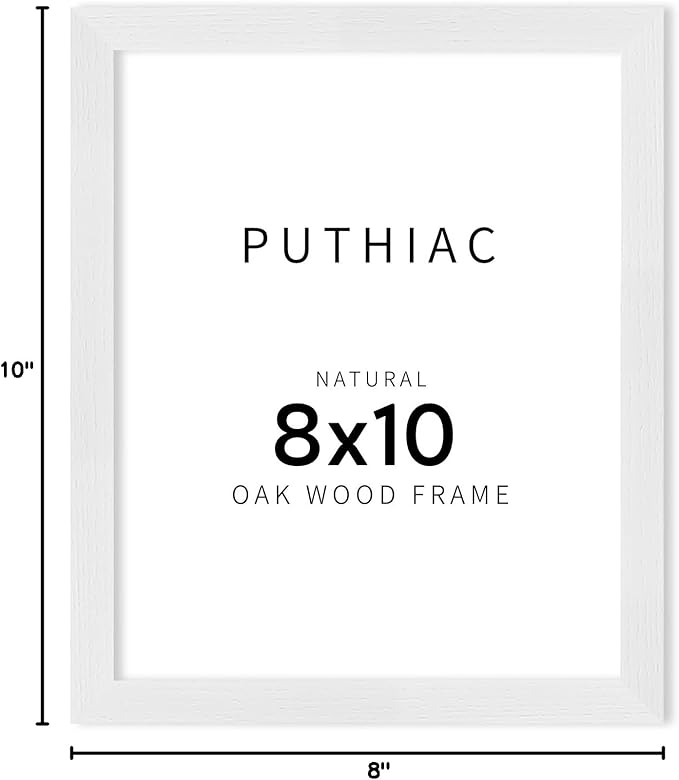 puthiac Picture Frame, White 8x10, Natural Solid Wood, 1 Pack