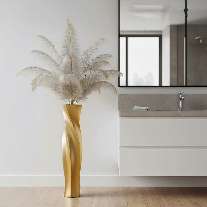 Tall Vases - 23.6" Tall Floor Vase for Home Decor, Floor Vases, Black Hexagon Twist Floor Vase, Fits Into Hay/Pampas Grass, Living Room, Office, Wedding Decor (Resin Gold)