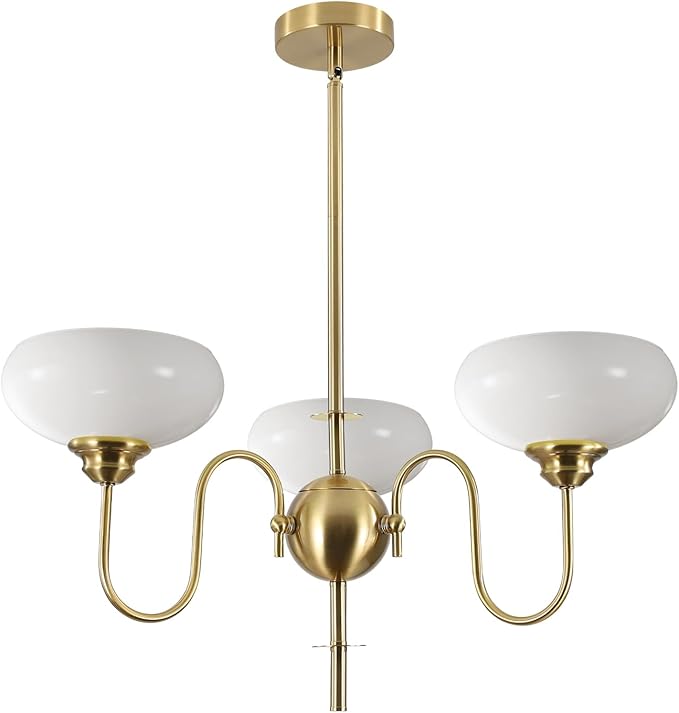 BOKT Gold and White French Chandelier Modern 3 Light Dining Room Chandelier Over Table Vintage Foyer Chandeliers Adjustable