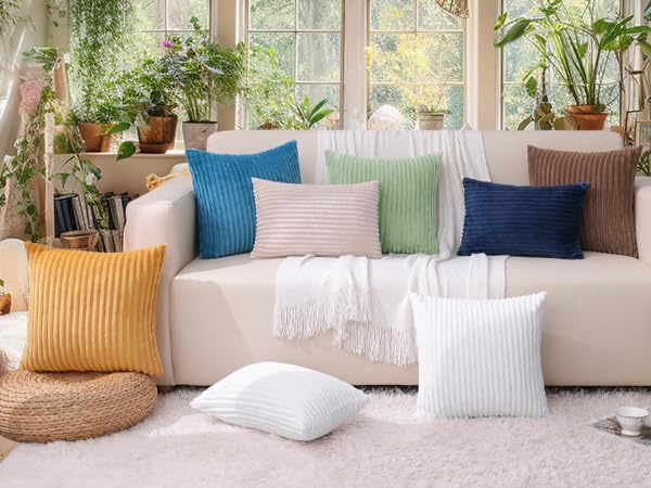 Simmore Decorative Christmas Throw Pillow Covers 24x24 Set of 2, Soft Natural Plush Flannel Double-Sided Fluffy Couch Pillow Covers for Sofa Living Room, Khaki