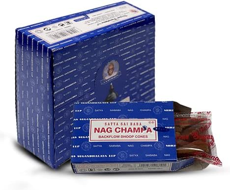 Nag Champa Backflow Incense Cones for Waterfall Aromatic Smoke Fountain Haze Falls and Mat Bundle - Pack of 12