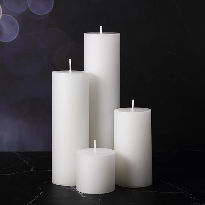 Shihanee Set of 4 White Pillar Candles and Glass Cylinder Vases 4 Sizes Clear Cylinder Candle Holders for Pillar Candles Home Table Centerpieces Decoration (2.6'' X 3.9'',5.9'',7.9'',9.8'')