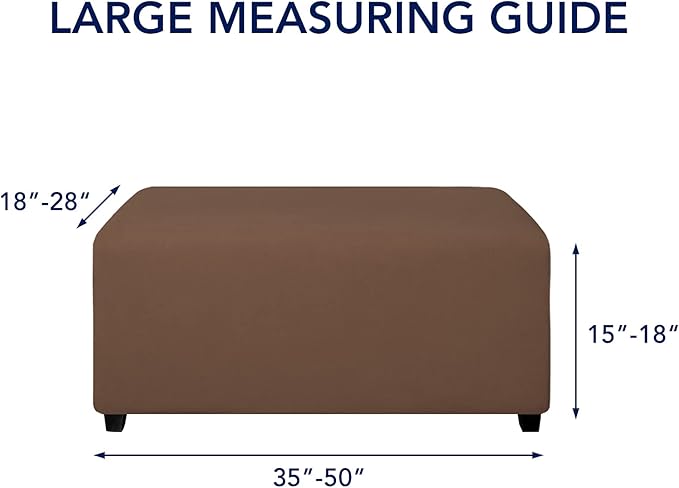 PureFit Super Stretch Soft Form Fit Ottoman Cover Rectangle - Ottoman Slipcovers for Foot Stool & Folding Storage Furniture for Living Room with Nonslip Elastic Bottom (Large, Brown)