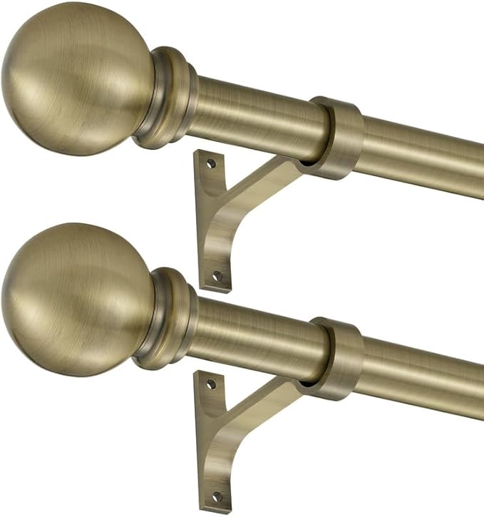 Curtain Rods 2 Pack, Antique Bronze Curtain Rods for Window 72-144 Inch, Decorative Curtain Rod with Ball Finials, 1 Inch Diameter Heavy Duty Curtain Rod, Adjustable Single Drapery Rod Antique Bronze