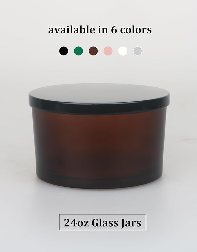MILIVIXAY 6 Pack 24 oz Candle Jars with Metal Lids and Candle Making Kits - 3 Wick Candle Jar,Bulk Empty Frosted Amber Thick Glass Jars for Making Large Candles - Spice, Powder Containers.