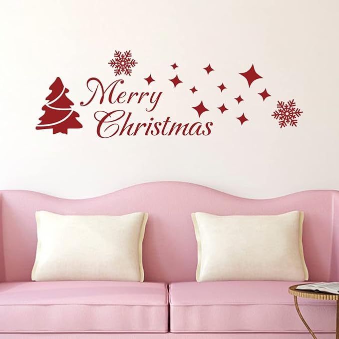 MoharWall Christmas Tree Stickers Decor Winter Snow Large Wall Decals Merry Christmas Window Cling Quotes Star Vinyl Art Decoration