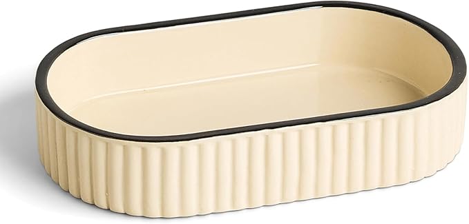 Preston Lane Signature Ceramic Tray – Handmade in Portugal with Fluted Edges & Hand-Painted Trim – Decorative Organizer or Home Accent, Medium, Alabaster