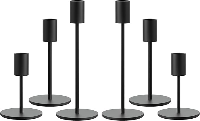 FSyueyun Black Candle Holder Taper Candle Holders, Set of 6 Candle Stick Holders Decor for Mantel Table Centerpiece, Used for Wedding, Dinning, Housewarming Gift