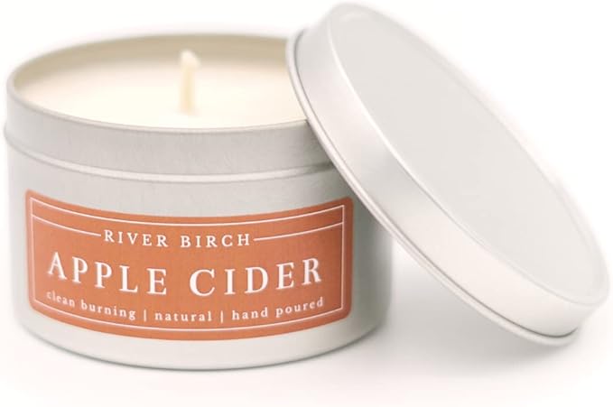 River Birch Candles Apple Cider Scented Candle | Premium, All-Natural, Non-Toxic, Soy Candles | 8 oz. Silver Tin Travel Candle | Cozy Relaxing Gifts for Home
