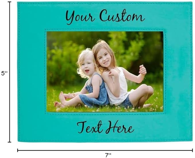 CustomGiftsNow Personalized Add Your Custom Text Engraved Leatherette Faux Leather Hanging/Tabletop Personalized Group Family Photo Picture Frame (Teal, 5x7-inch Horizontal)