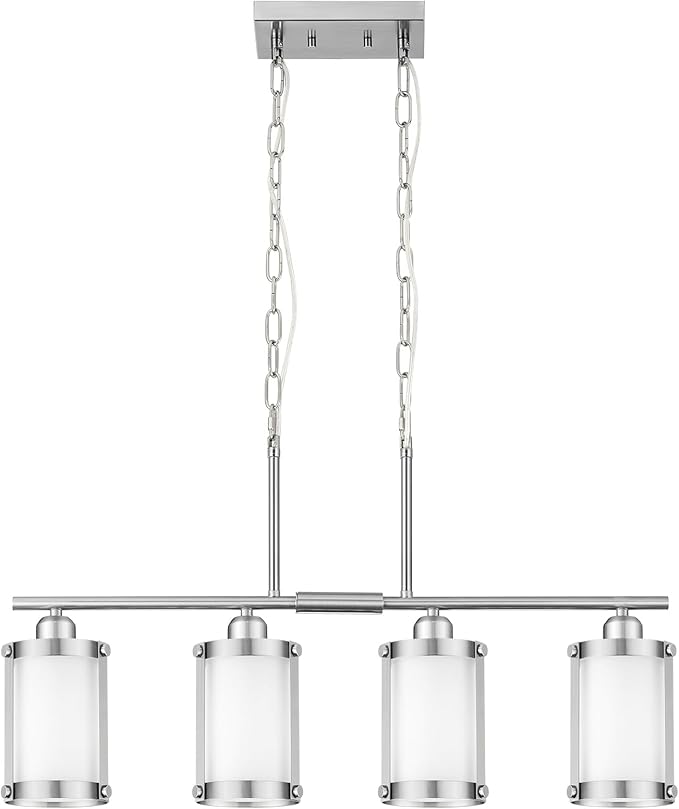 4-Light Kitchen Island Lighting, Brushed Nickel Linear Dining Room Light Fixtures with Frosted Glass, Modern Industrial Chandelier Pendant Light for Kitchen Island Dining Room, OS-3014-4ISBNW