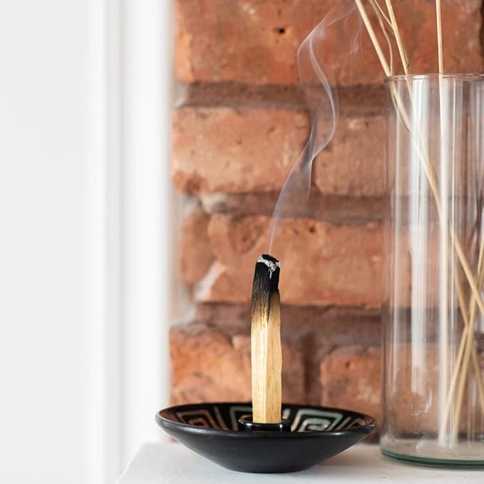 Luna Sundara Authentic Peru Pottery Palo Santo Stick Holder and Incense Holder with 5 Palo Santo Sticks Handmade Ceramic Smudge Bowl Sage Holder Red Gift Set