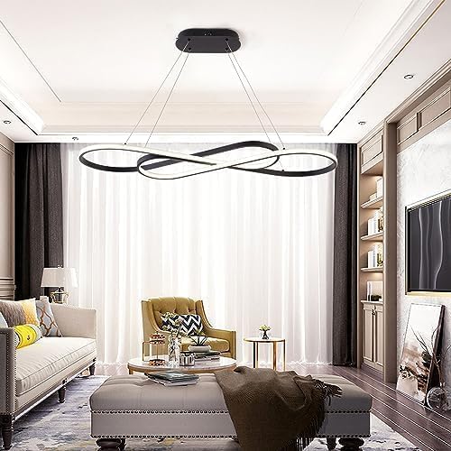 Led Pendant Light, Modern Chandelier,Dimmable Black Led Chandelier for Dining Room Light Fixture Over Table Modern Kitchen Island Lighting with Remote,Height Adjustable Ceiling Lamps