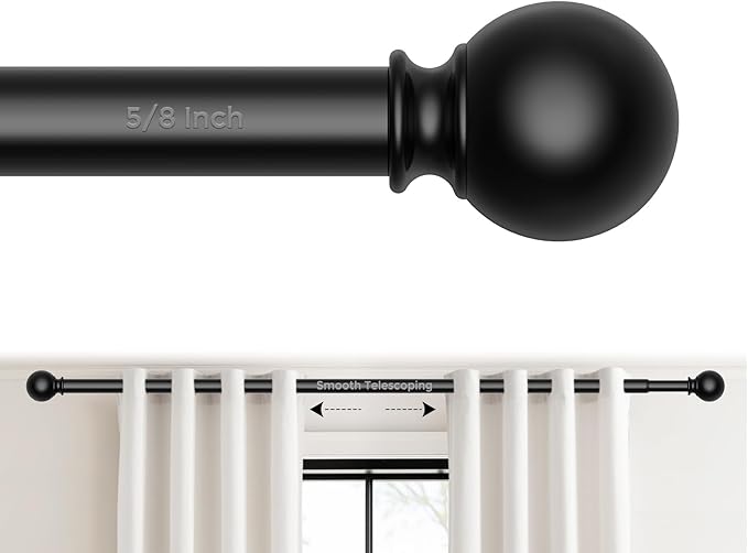 Matte Black Curtain Rods 18 to 60 Inches(1.5-5 Feet),5/8 inch Splicing Drapery Rods,Small Curtain Rods Set,Size: 18''-60'',Matte Black