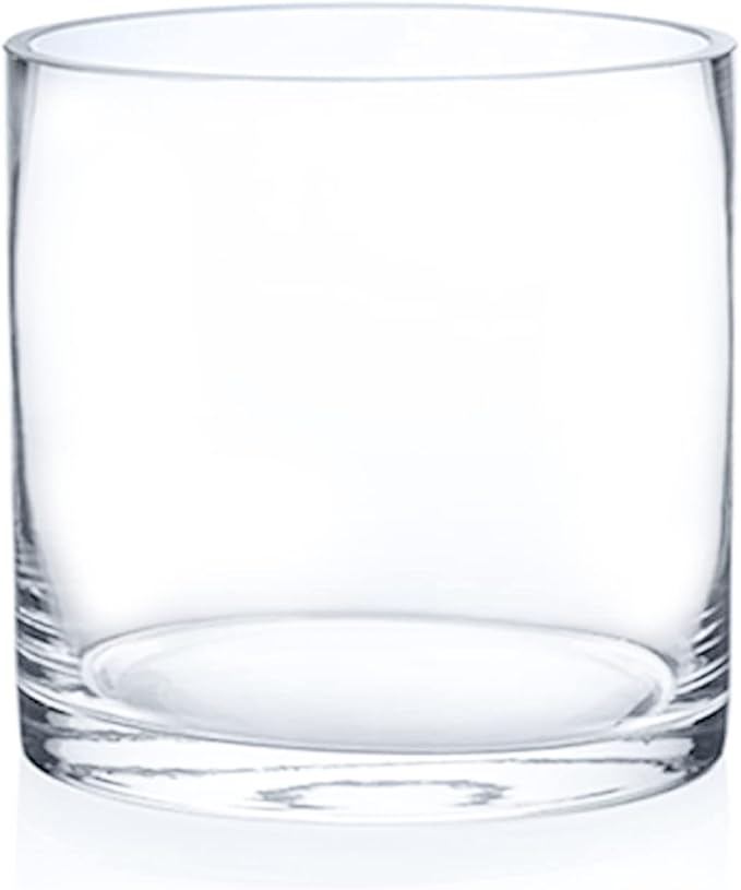 Enova Floral Clear Glass Cylinder Vase 5 x 5 Inches Round Flower Vase, Pillar Candle Hurricane Floating Candle Holder Vase, Small Floral Glass Vase for Decoration Home, Wedding Centerpiece (1 Piece)