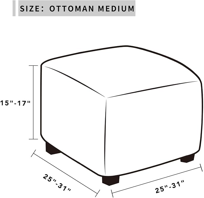 Easy-Going 100% Dual Waterproof Stretch Ottoman Cover 30x30x15inch Square Folding Storage Stool Furniture Protector Soft Slipcover for Living Room Dark Gray