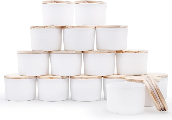 Thick Candle Jars for Making Candles 16 Pcs, 4 OZ Empty Jars with Wood Lids for Candle Making, Sample Container - Dishwasher Safe,Matte White