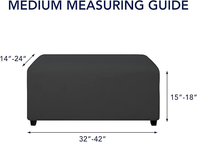 PureFit Super Stretch Soft Form Fit Ottoman Cover Rectangle - Ottoman Slipcovers for Foot Stool & Folding Storage Furniture for Living Room with Nonslip Elastic Bottom (Medium, Dark Gray)