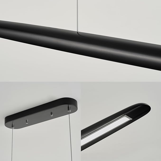 39" Wood LED Linear Pendant Light Black Linear Pendant Dinning Room Hanging Lights LED Dimmable Chandeliers 24w for Dining Room Pool Table Lights Kitchen Island Light Black