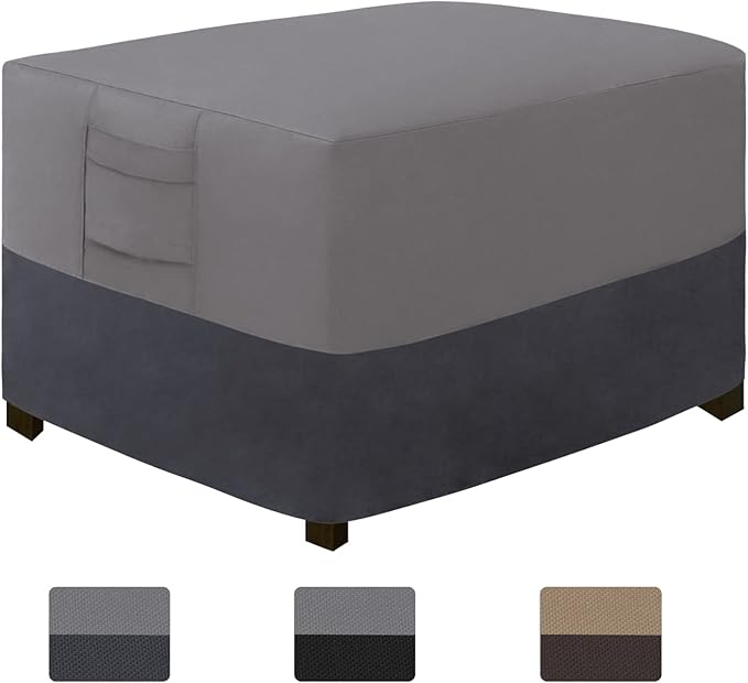 Easy-Going Outdoor Ottoman Cover, Waterproof Patio Ottoman Cover, Heavy Duty Outdoor Furniture Cover with Padded Handles (28"x22"x17", Gray/Dark Gray)