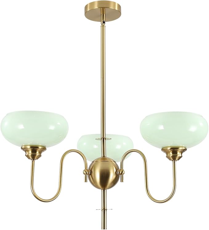 BOKT Green 3-Light Sputnik Chandelier Mid Century Modern Pendant Light Fixture with Glass Globe Lampshade Brass High Ceiling Chandelier Gold Pendant Ceiling Light for Living Room Island Farmhouse