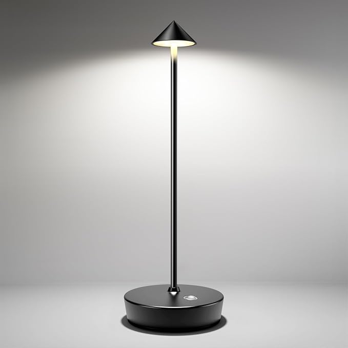 Cordless Table Lamps Rechargeable, 6000mAh Battery Operated LED Desk Lamp Outdoor Waterproof Portable Touch Dimmable Table Night Light for Patio Restaurant Dining Home Black