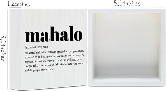 Mahalo Definition Hawaii Rustic Home Office Decor Wooden Box Sign, Inspirational Hawaiian Gifts for Christmas Thanksgiving North Island Decorative Office Desk Accessories Table Shelf Decor Plaque Sign