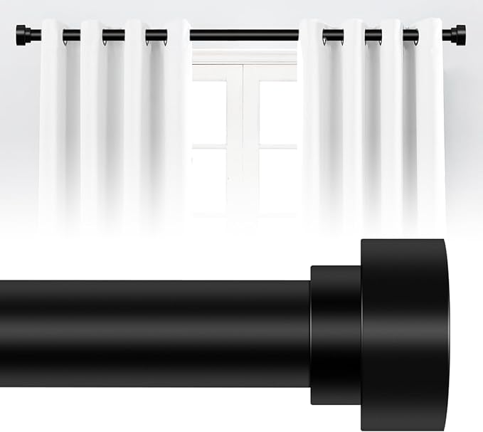 HEI! DEAR Black Curtain Rods for Windows 28 to 48 Inch(2.3-4ft), 1Inch Heavy Duty Curtain Rods, Adjustable Curtains Rod, Modern Decorative Drapery Window Rod, 30-58", Matte Black