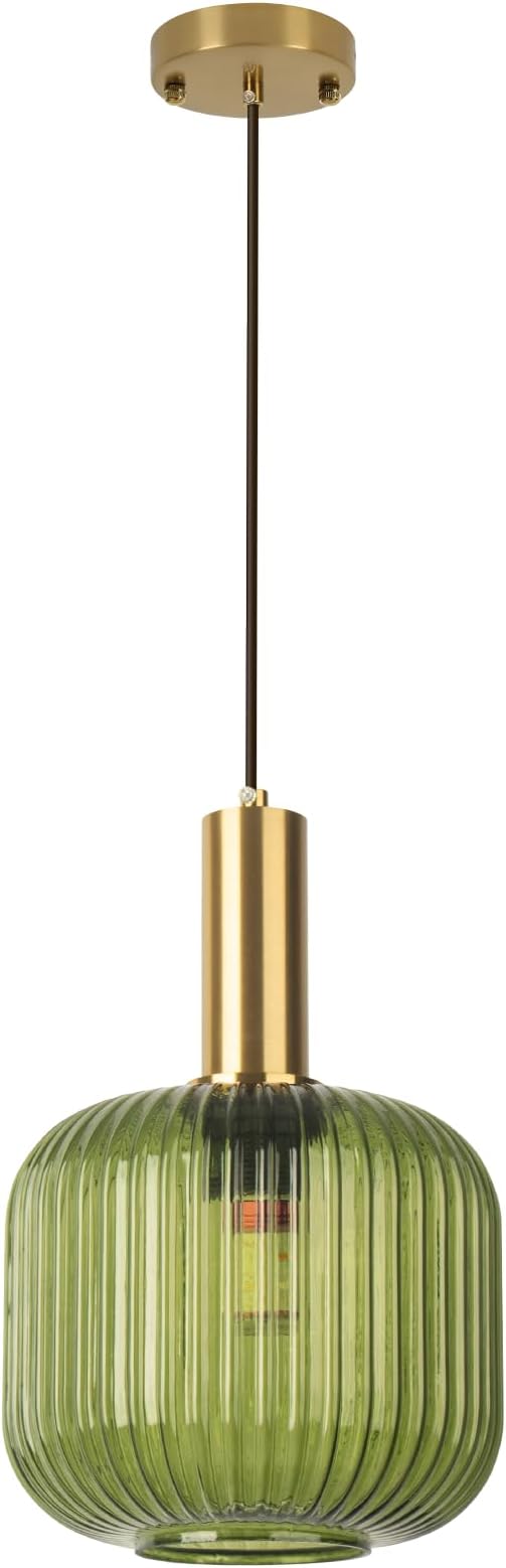 Green Glass Pendant Light Vintage Kitchen Pendant Lighting Over Island Sink Mid Century Modern Gold Hanging Pendant Light Fixture for Bedroom Living Room Dining Room