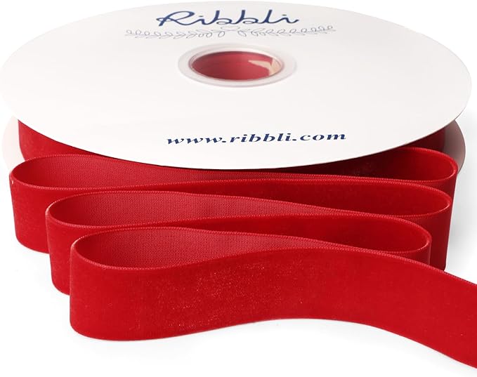 Ribbli Red Velvet Ribbon 1 Inches Continuous 25 Yard Spool Red Christmas Ribbon for Gift Wrapping Crafts Home Decor