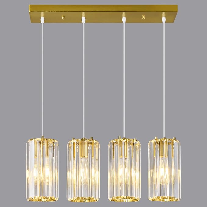 Gold Pendant Lighting Modern Pendant Light, Mini Crystal Chandeliers,Adjustable Pendant Light Fixture for Kitchen Island Dinning Room Corridor Bedroom(Gold 4-Light)