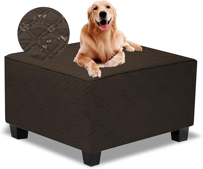 Ottoman Cover Square,Waterproof Square Ottoman Covers Thick Slipcover for Living Room,Washable Storage Footstool Furniture Protector for Dogs,Pets,Chocolate,Medium