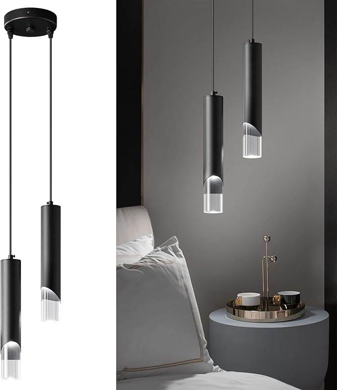 Modern Pendant Light Kitchen Light Fixture Dimmable LED Black Mini Pendant Lights Dinning Room Black Pendant Lighting for Kitchen Island Bedroom (2-Light)…