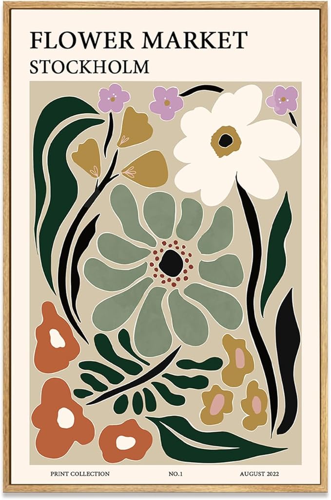 Zzuyi Framed Flower Market Wall Art,Botanical Prints,Green Flower Prints Anthropologie art for Bathroom,Aesthetic Decor-16"x 24"