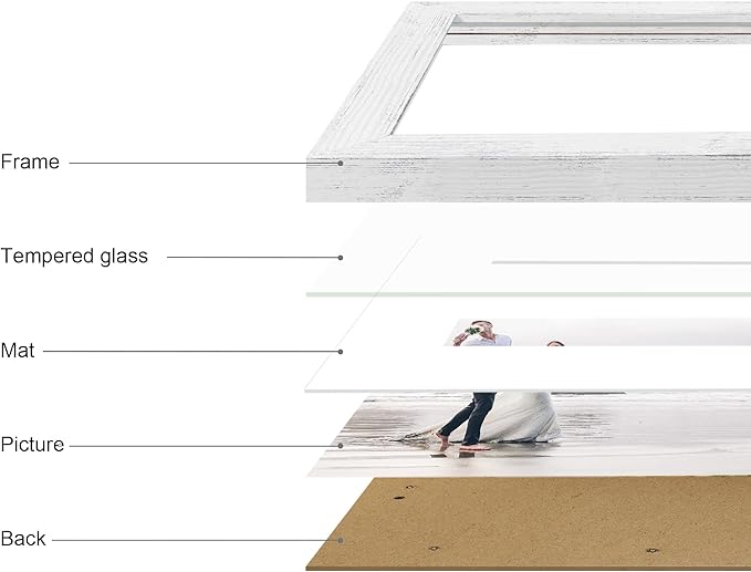 iRahmen 9x12 Picture Frame Set of 4 with Tempered Glass, Distressed White Frame Display 6x8 Picture with Mat or 9 x 12 Without Mat, Wooden Photo Frame for Wall Mount and Tabletop Display