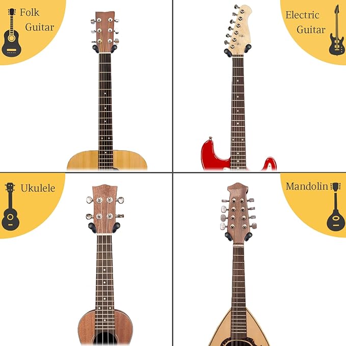 Guitar Wall Mount 2 Pack, Mahogany Wood Guitar Hanger, U-Shaped Guitar Wall Hanger Mount, Guitar Holder Hook Stand Wall for Acoustic, Electric Guitar, Banjo, Bass, Gift for Guitar Player
