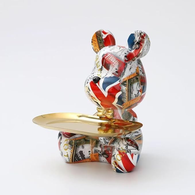 Bear Statue Resin Tray Animal Sculpture, Sitting Bear for Home Decor and Office, Suitable for Bedroom, Living Room, Office on Table, Desktop, Shelves and Cabinet (London)