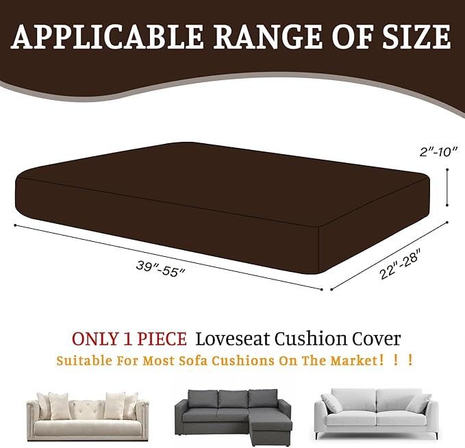 Sectional Couch Covers for Sofa Cushion L Shaped Couch Cover Washable Soft Couch Cushion Covers Stretch Sofa Slipcovers(1-Piece for Loveseat or Sofa 2-Seater, Brown)