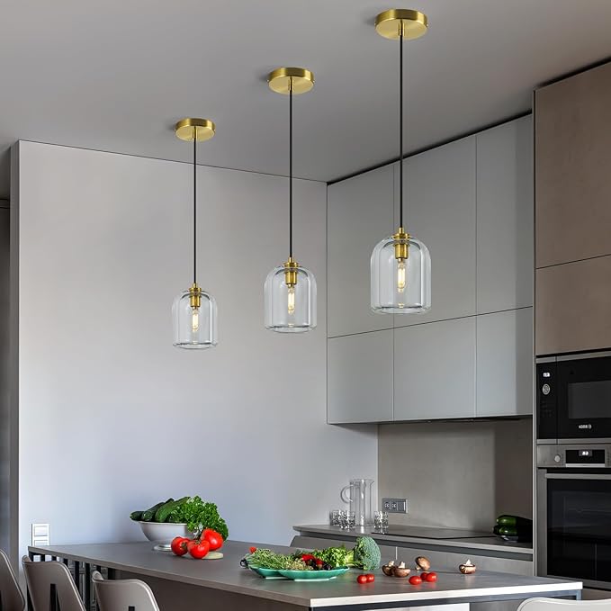 Modern Gold Pendant Lights Kitchen Island Ceiling Chandelier Indoor Crystal Hanging Light Fixtures for Dining Room Kitchen Living Room Bedroom（3Pack）