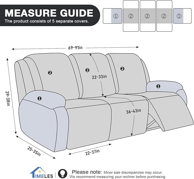 Timeles Recliner Covers for 3 Seater Reclining Sofa Slipcover Furniture Protector for Dogs and Pets Stretch Soft Washable (Three-Seater, Burgundy)