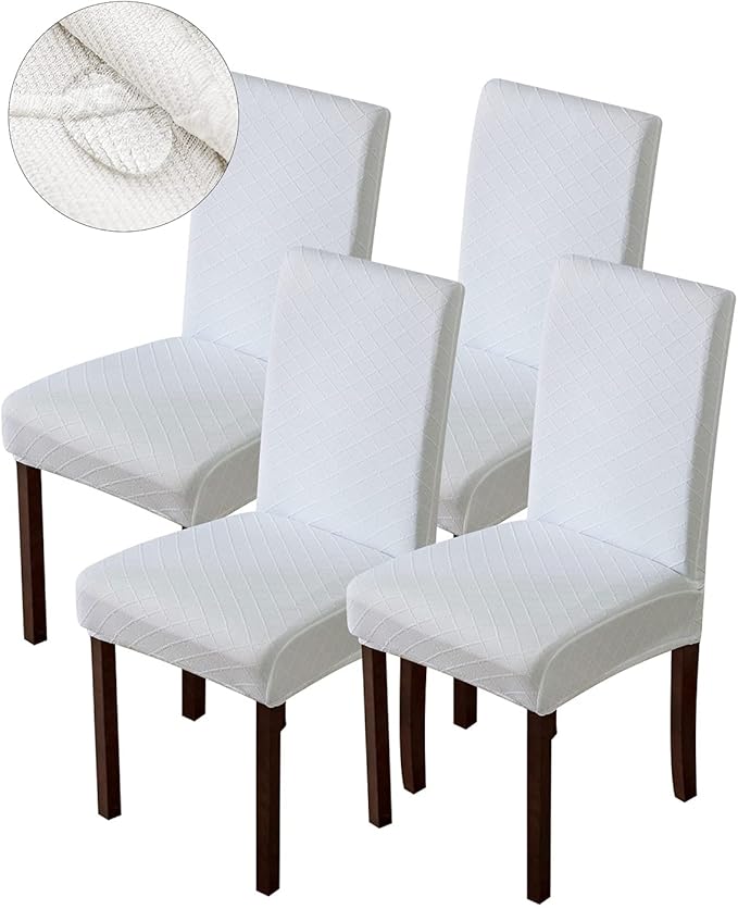 Genina Waterproof Chair Covers for Dining Room Dining Chair Covers Kitchen Parsons Chair Covers (White, 4 PCS)