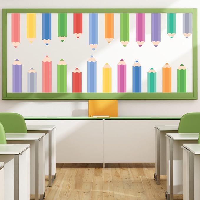 Colorful Pencils Wall Stickers, Rainbow Penceils Wall Decals, Peel and Stick Removable DIY Large Educational Corner Wall Decor for Study Classroom Nursery Bedroom Blackboard Decoration