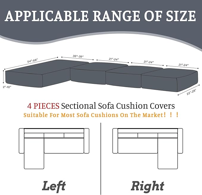 Sectional Couch Covers for Sofa Cushion L Shaped Couch Cover Washable Soft Couch Cushion Covers Stretch Sofa Slipcovers with 2 Pcs Pillowcases(4-Piece 3 Seater + 1 Chaise, Dark Grey)