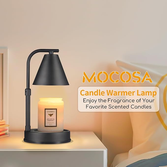 mocosa Candle Warmer Lamp,Adjustable Height Black Metal Candle Warmer,Gifts for Mom,House Warming Gifts New Home Dimmable for Scented Jar Candles