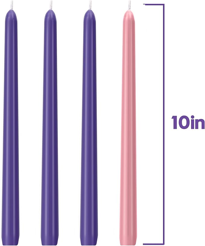 4 Pack Advent Taper Candles Premium Hand Dipped 10in Unscented Christmas Taper Candles - Ideal for Seasonal Celebrations, Holidays, Church, Celebration, Party