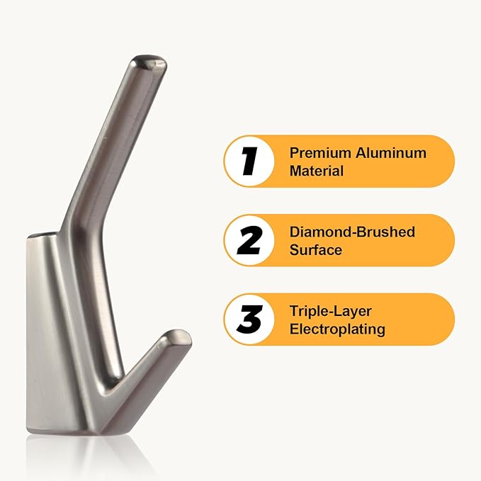 SIAMESE Aluminum Towel Hooks, 4 Pcs Brushed Nickel Coat Hooks, Wall Hooks for Clothes, Jackets, Shower, Robe, Hat, Towel, in Bathroom, Kitchen, Living Room, Bedroom(Brushed Nickel)