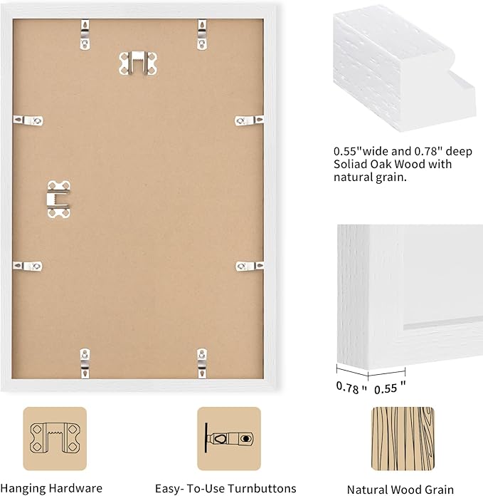 puthiac 18x24 White Oak Wood Frames -18"x24" Poster Frames for Wall, 18x24 Picture Frames for Wall, 18 x 24 Picture Frames, 18 x 24 Frames for Wall (3 Pack, White)