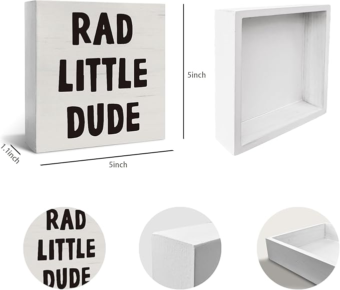 JXREQ Rad Little Dude Boy Kid Bedroom Nursery Desk Decor Kids Room Playroom Bathroom Table Shelf Decorations, 5x5 Inch
