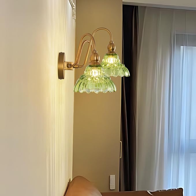 Vintage Bathroom Vanity Light 3-Light Bedroom Vanity Lighting Fixtures Green Wall Sconces for Living Room Hallway Dining Room Kitchen