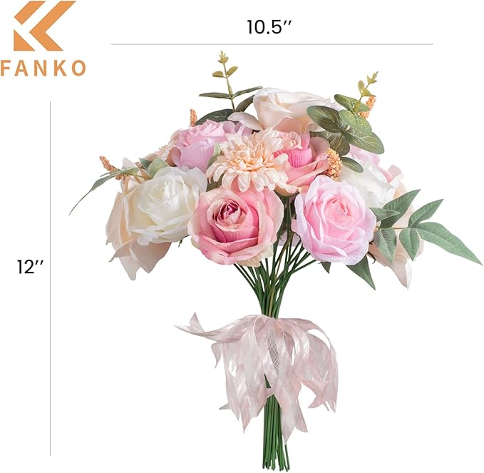 FANKO Rose Artificial Flowers Combo for DIY, Fake Pink Rose Silk Flowers Greenery, Faux Flowers for Wedding Bridal Bouquet, Baby Shower, Table Centerpieces, Floral Arrangement, Party Home Decoration